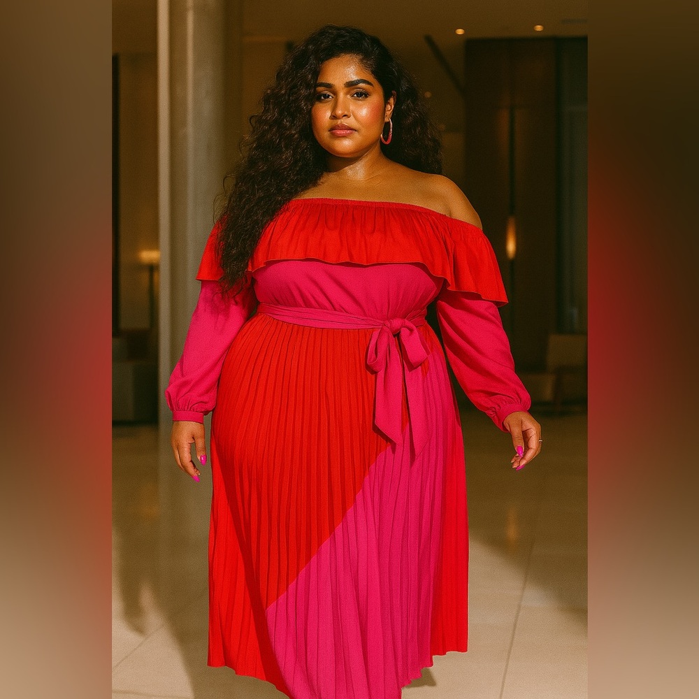 Red and Pink Maxi dress off the shoulders - Picture 1 of 1